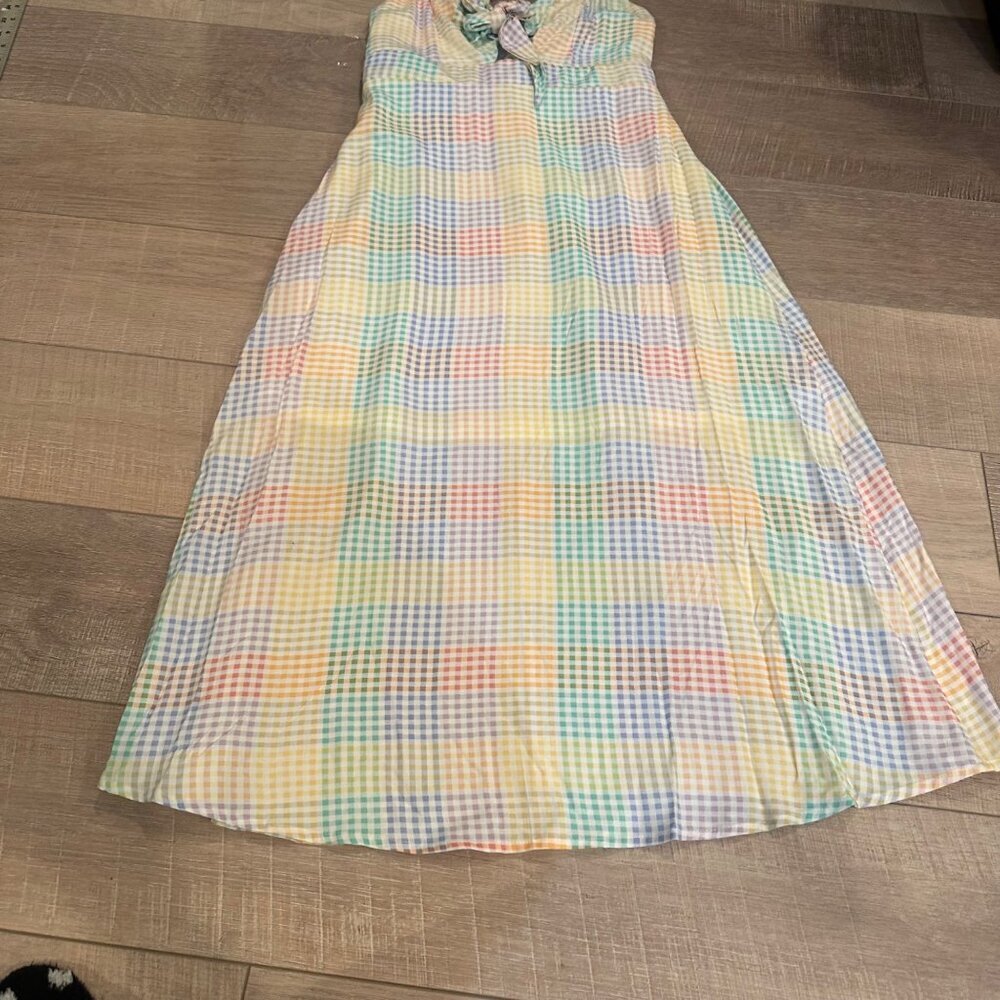Emily Wonder Multicolor Gingham Sleeveless Midi Dress Adjustable Tie Front small - Picture 2 of 11